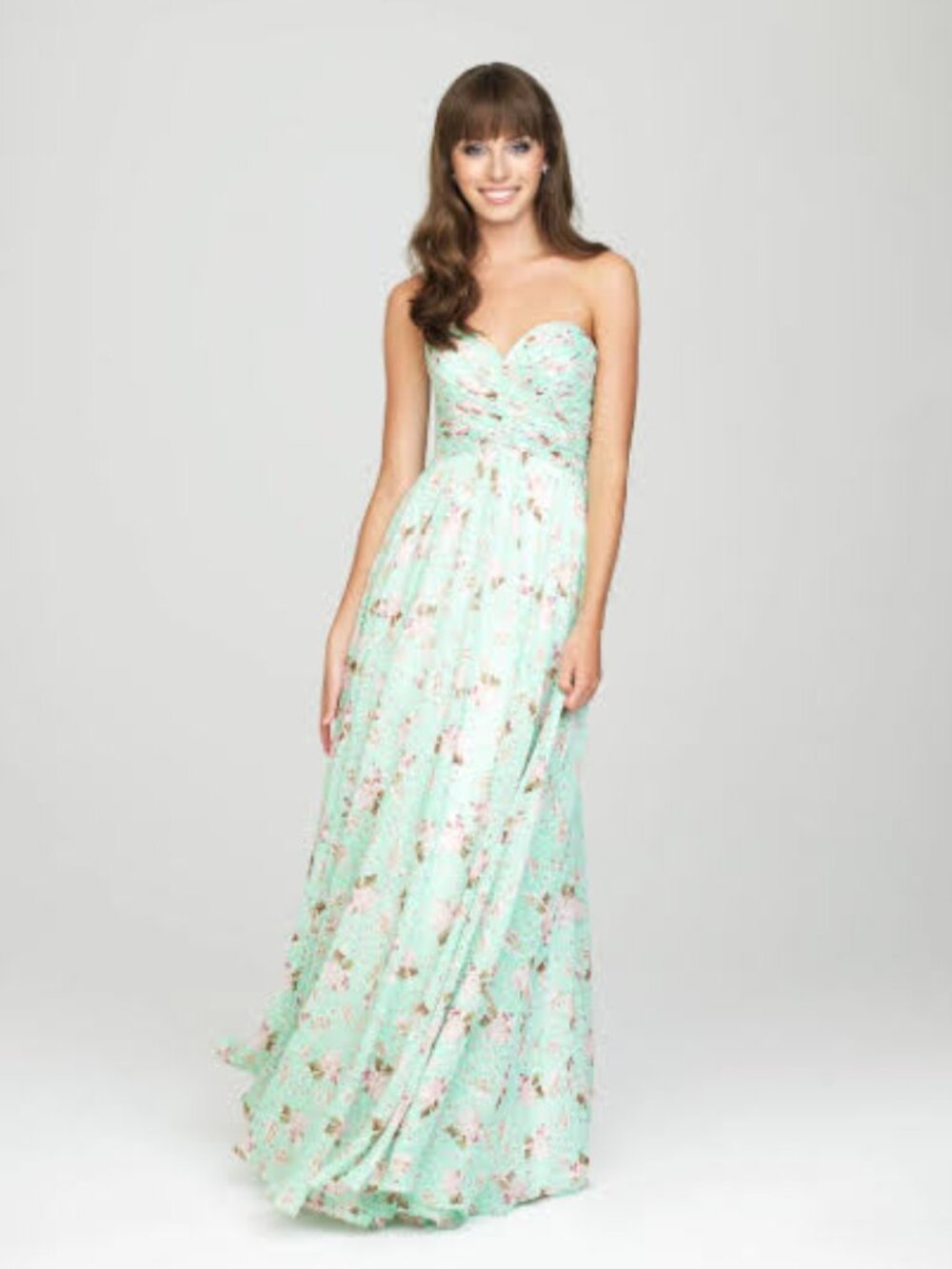 NWT Allure Bridals Green Floral Maxi Dress Size 14